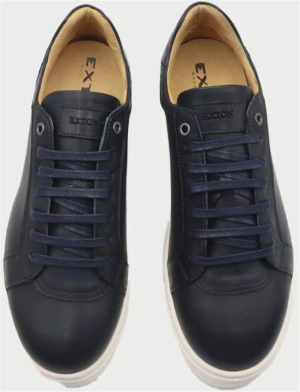 Exton Blauwe Leren Sneakers Blue Heren