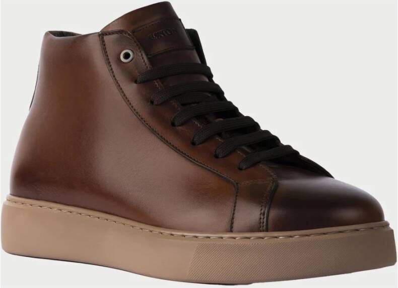 Exton Bruin Leren Veterschoen Hoge Sneakers Brown Heren