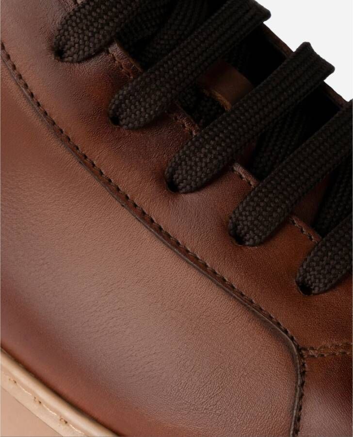 Exton Bruin Leren Veterschoen Hoge Sneakers Brown Heren