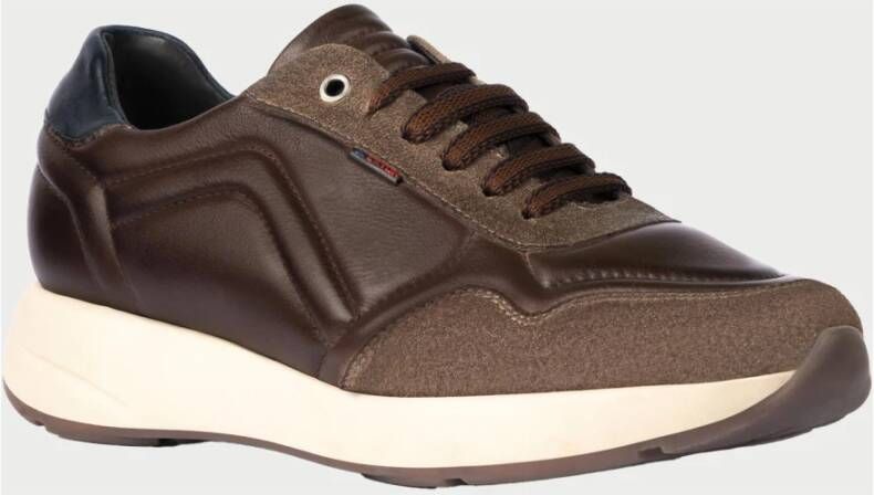 Exton Bruine Leren Sneakers Lage Plateauzool Brown Heren