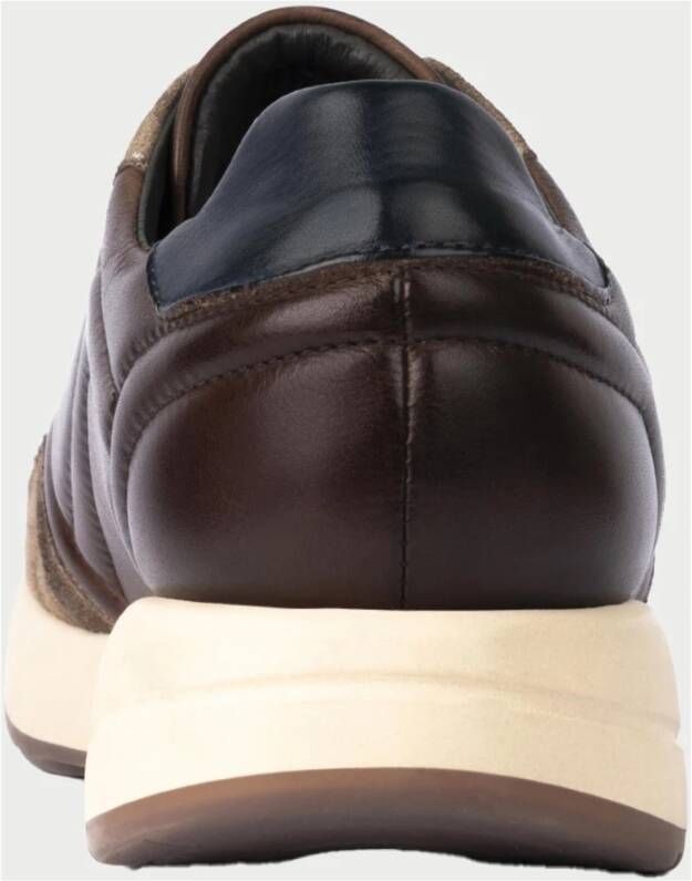 Exton Bruine Leren Sneakers Lage Plateauzool Brown Heren