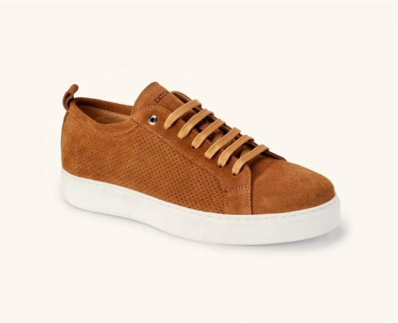 Exton Bruine Leren Sneakers Lichtgewicht Geperforeerd Suède Brown Heren