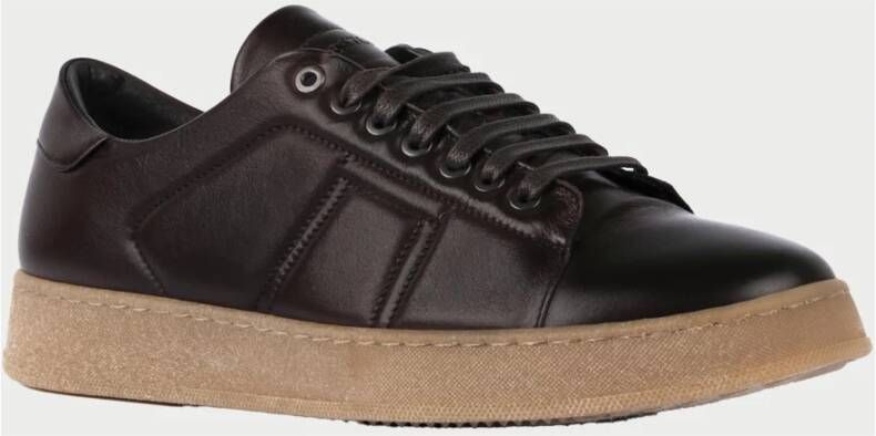 Exton Bruine leren sneakers Ronde neus Vetersluiting Brown Heren