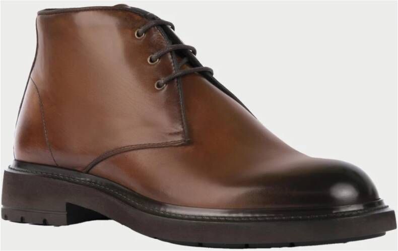 Exton Bruine Leren Veterschoenen Brown Heren