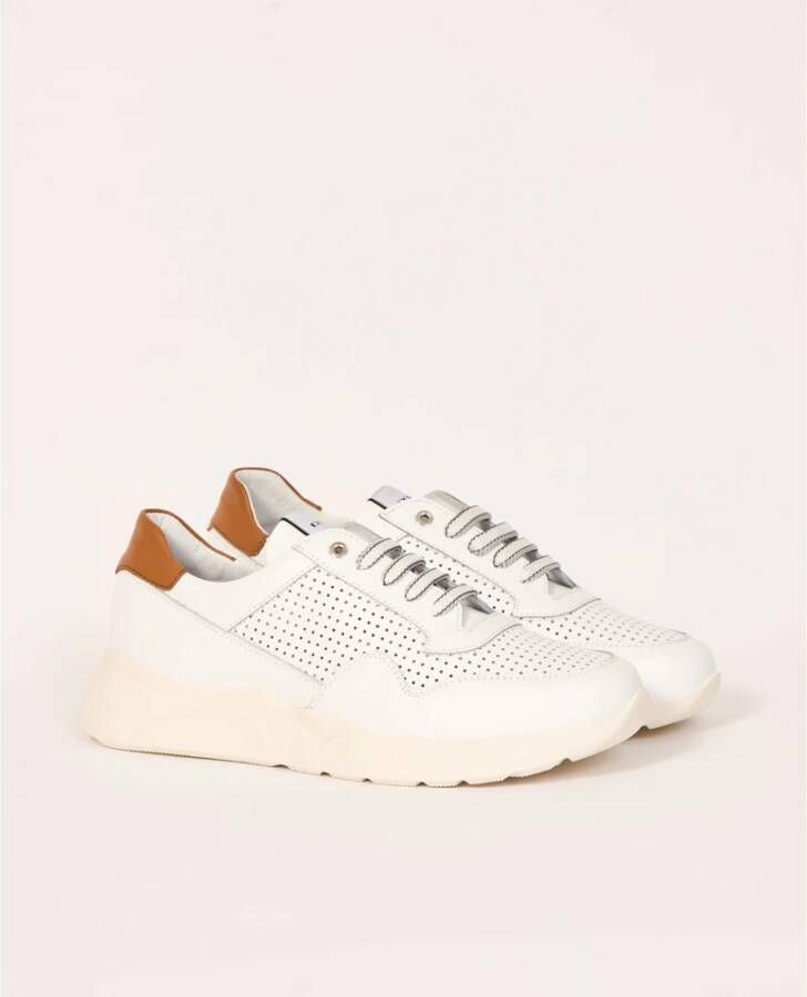 Exton Witte Geperforeerde Leren Sneakers White Heren