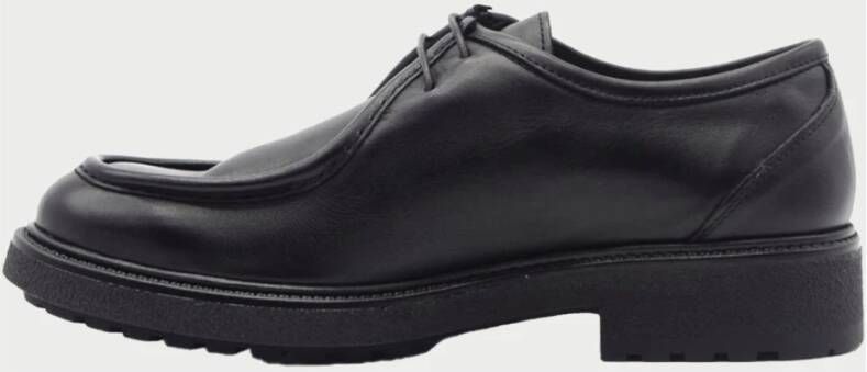 Exton Zwarte Leren Casual Schoenen Ronde Neus Black Heren