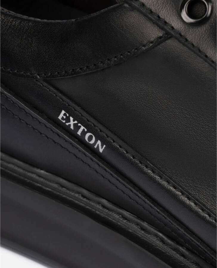 Exton Zwarte Leren Lage Sneakers Black Heren