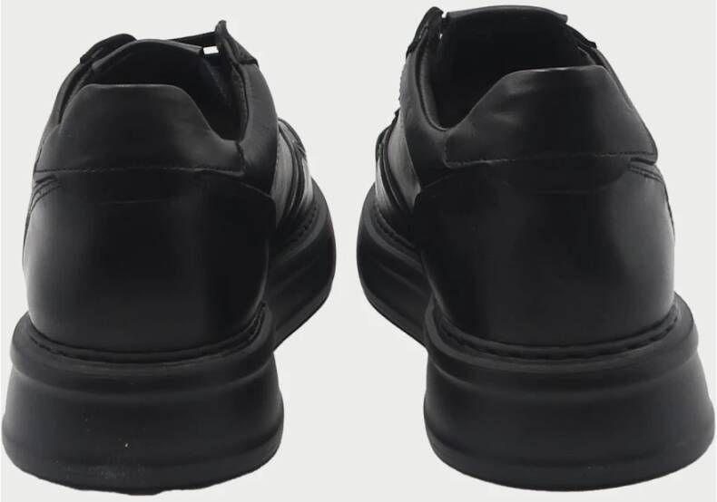 Exton Zwarte Leren Lage Sneakers Black Heren