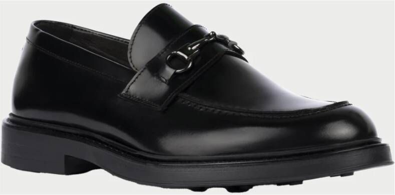 Exton Zwarte Leren Loafers Gesp Rubberen Zool Black Heren