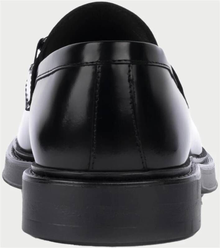 Exton Zwarte Leren Loafers Gesp Rubberen Zool Black Heren