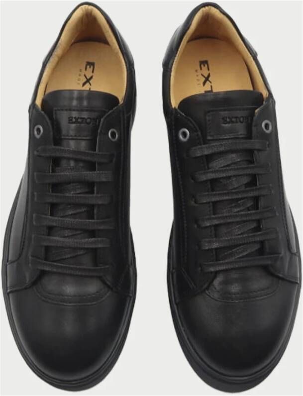 Exton Zwarte Leren Sneakers Black Heren