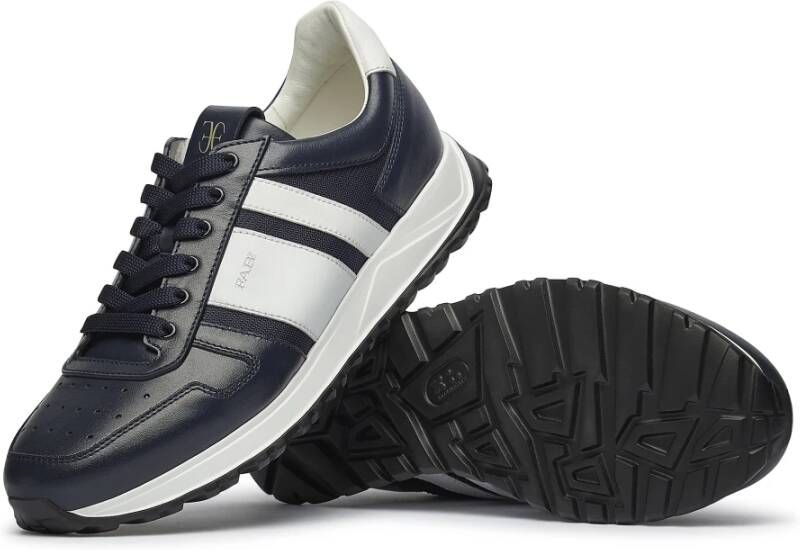 Fabi Blauwe Leren Sneakers met Witte Inzetstukken Black Heren