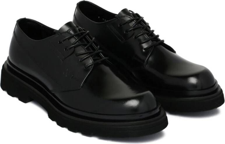 Fabi Zwarte Leren Loafers Vetersluiting Stijl Black Heren