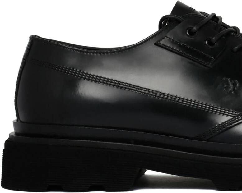 Fabi Zwarte Leren Loafers Vetersluiting Stijl Black Heren