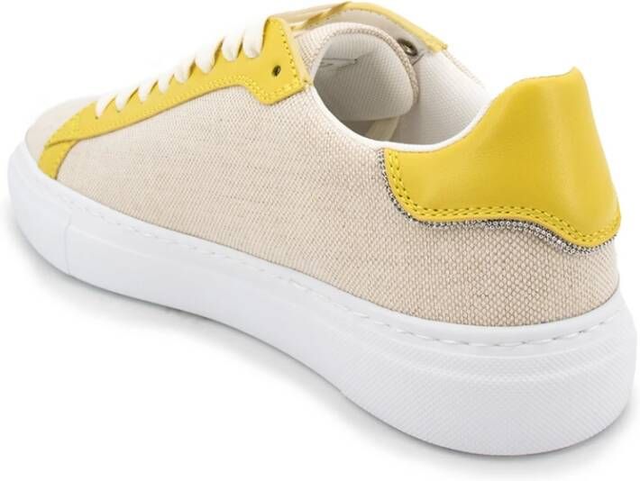 Fabiana Filippi Sneaker van canvas en leer met diamantdraad Beige Dames