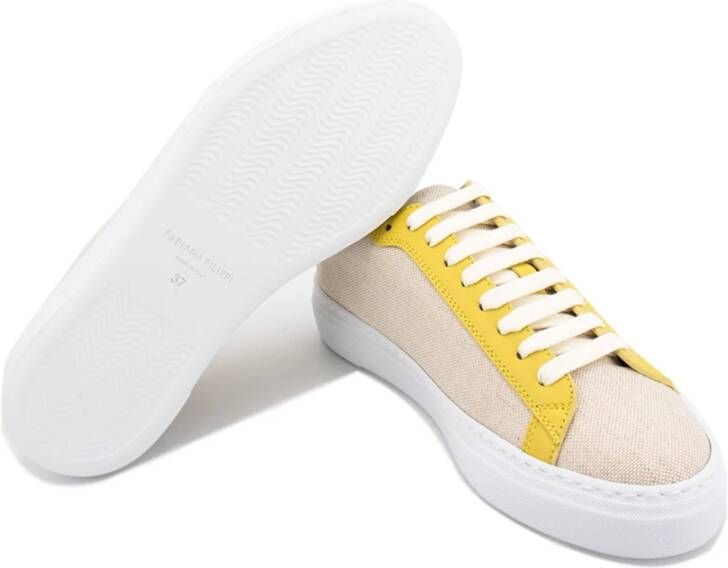 Fabiana Filippi Sneaker van canvas en leer met diamantdraad Beige Dames