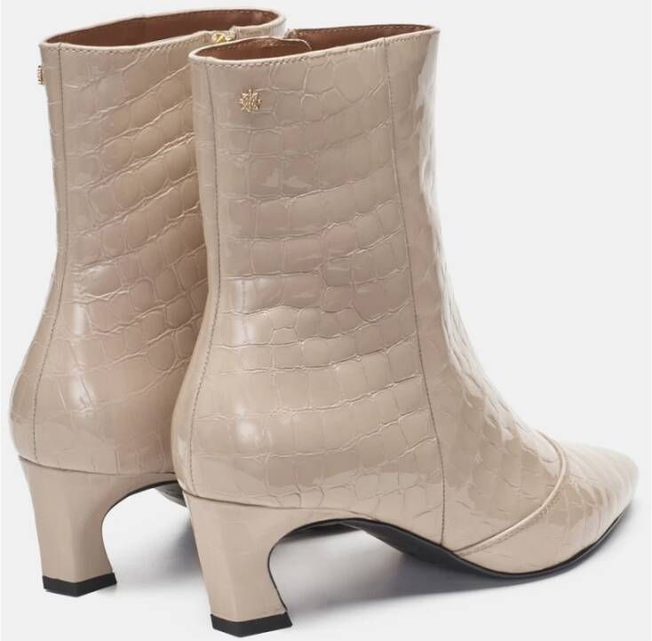 Fabienne Chapot Beige Croco Enkellaarzen met Hakken Beige Dames