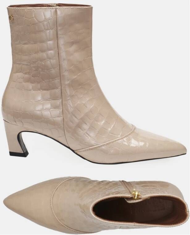 Fabienne Chapot Beige Croco Enkellaarzen met Hakken Beige Dames