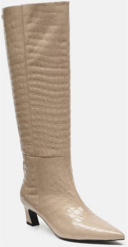 Fabienne Chapot Beige Croco Kniehoge Laarzen Beige Dames