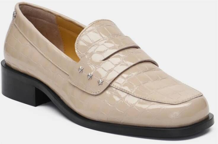 Fabienne Chapot Beige Loafers met Croco Textuur en Studs Beige Dames