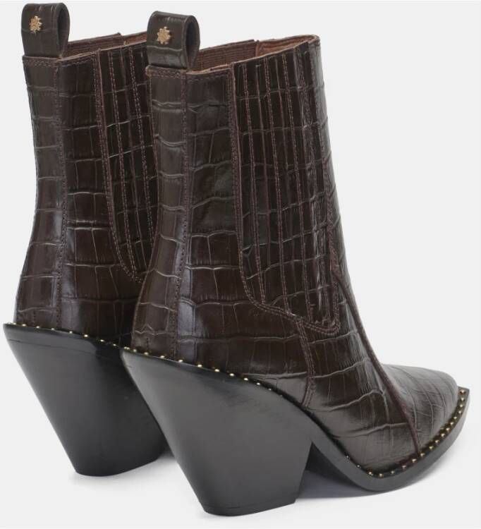 Fabienne Chapot Bruine Croc Enkellaarzen met Gouden Studs Brown Dames