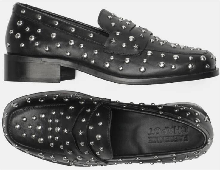 Fabienne Chapot Zwarte leren loafers met zilveren studs Black Dames