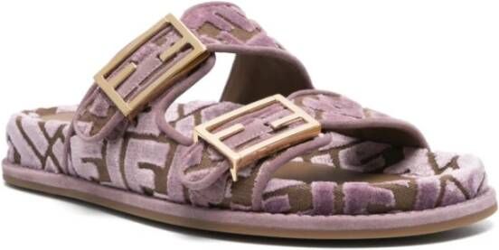 Fendi Amethist Paarse Dubbele Gesp Sandalen Purple Dames