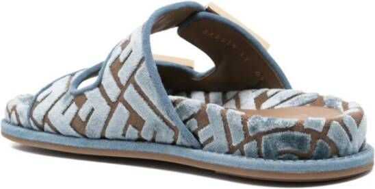 Fendi Blauwe Dubbele Gesp Platte Sandalen Blue Dames