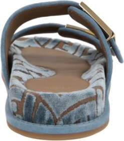 Fendi Blauwe Jacquard Platte Sandalen Blue Dames