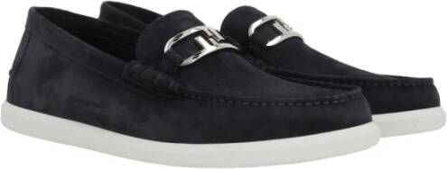 Fendi Blauwe Suède Loafers met Metalen Detail Black Heren