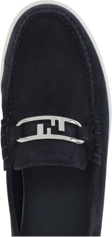 Fendi Blauwe Suède Loafers met Metalen Detail Black Heren