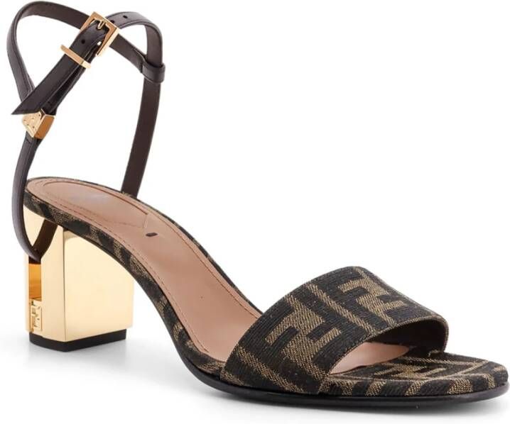 Fendi Bruine Jacquard Sandalen met FF Detail Brown Dames