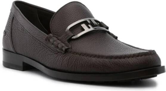 Fendi Bruine leren loafers met korrelige textuur Brown Heren