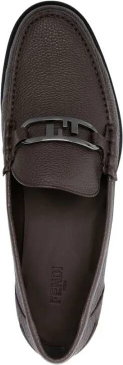 Fendi Bruine leren loafers met korrelige textuur Brown Heren