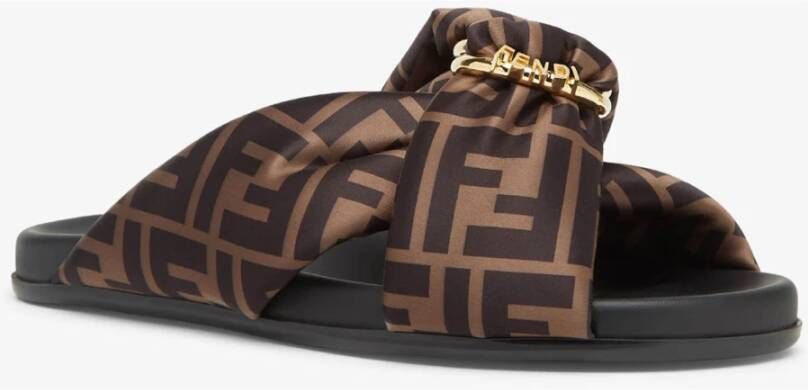 Fendi Bruine Satijnen Sandalen met FF Motief Brown Dames