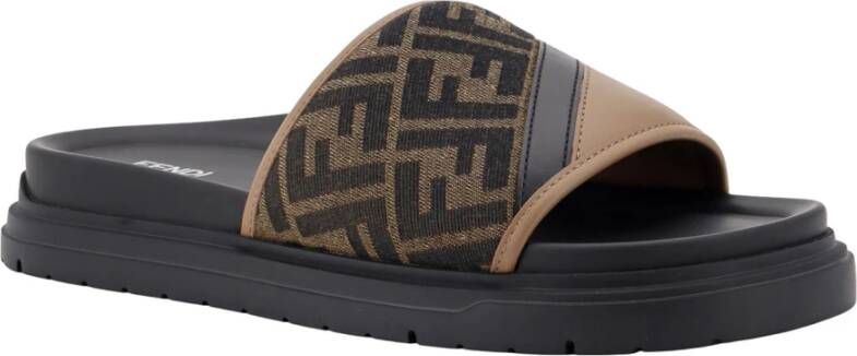 Fendi Diagonal FF Jacquard Slide Brown Heren