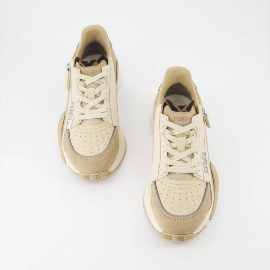 Fendi Flow Lace-Up Sneakers Beige Dames