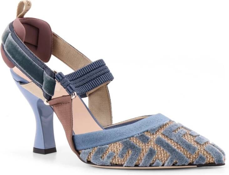 Fendi Geborduurde Slingback met Trekkinghaaksluiting Blue Dames