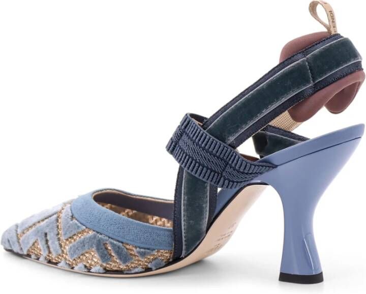 Fendi Geborduurde Slingback met Trekkinghaaksluiting Blue Dames