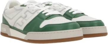 Fendi Lage leren sneakers in wit en groen White Heren