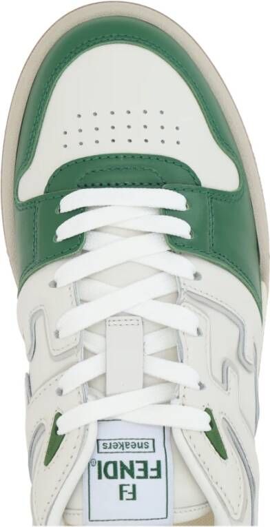 Fendi Lage leren sneakers in wit en groen White Heren