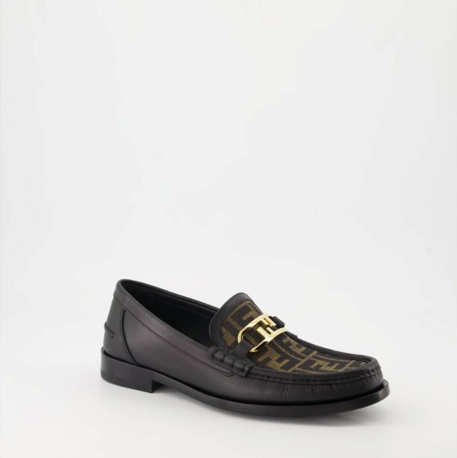 Fendi Leren Instaploafers met Metalen Detail Black Heren