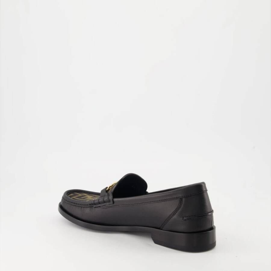 Fendi Leren Instaploafers met Metalen Detail Black Heren