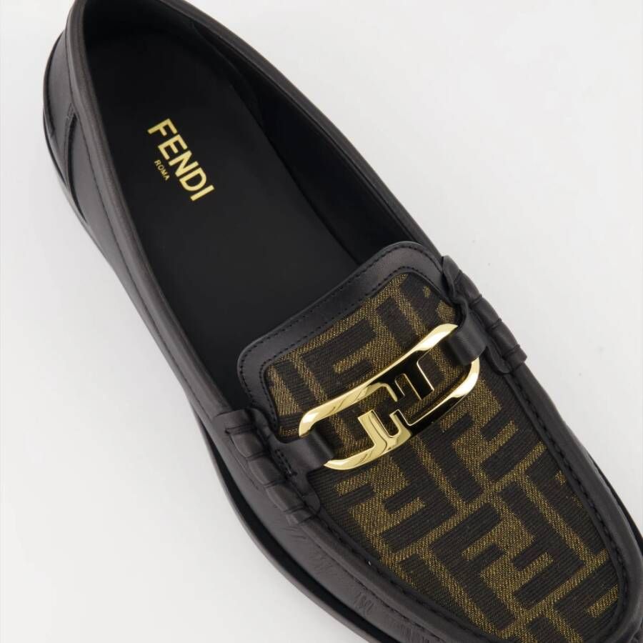 Fendi Leren Instappers met Metalen Detail Black Heren