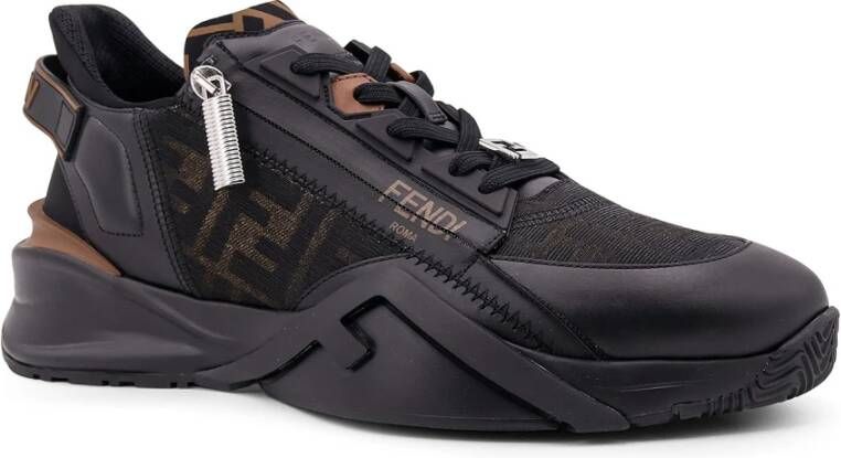 Fendi Leren Jacquard Sneakers met FF Detail Black Heren