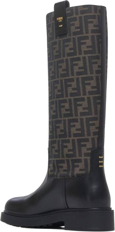 Fendi Logo Plaque Leren Laarzen Black Dames