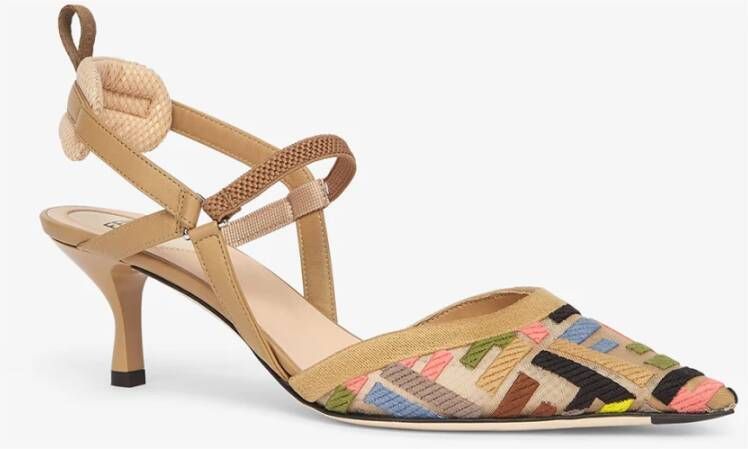 Fendi Mesh Geborduurde Sandalen Beige Dames