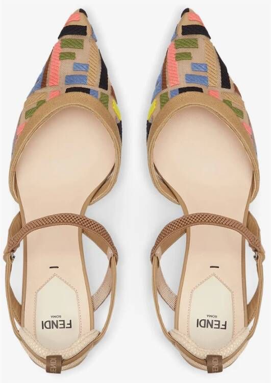 Fendi Mesh Geborduurde Sandalen Beige Dames