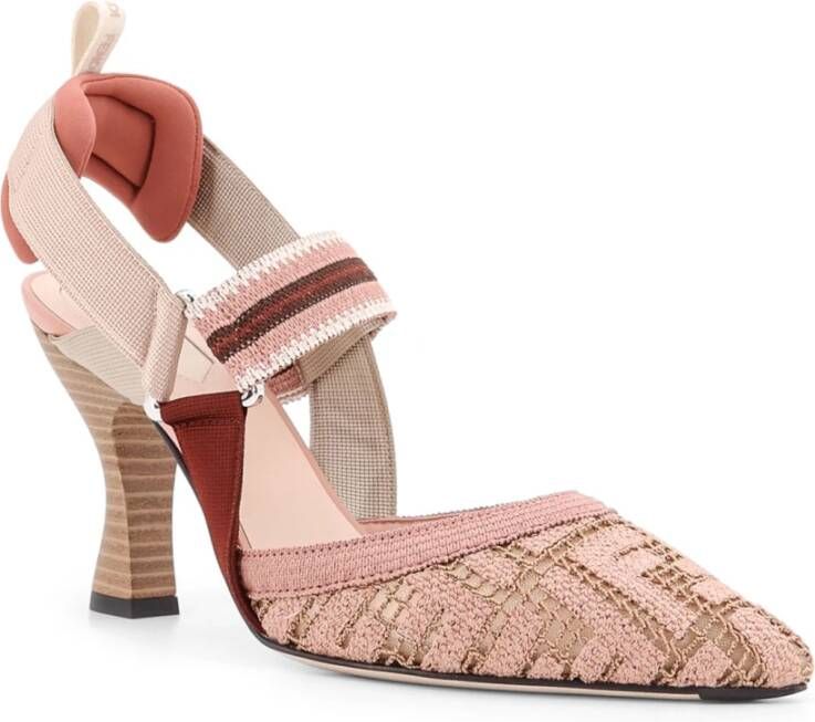 Fendi Mesh Slingback met FF Borduurwerk Pink Dames