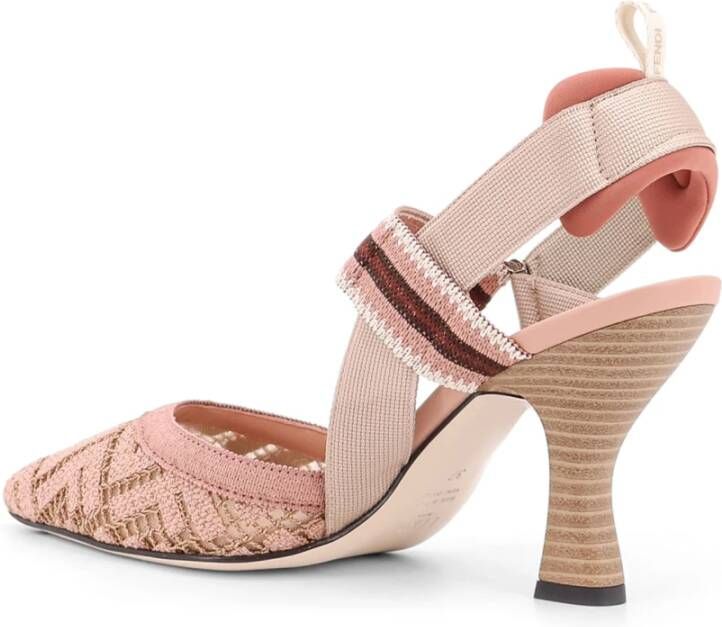 Fendi Mesh Slingback met FF Borduurwerk Pink Dames